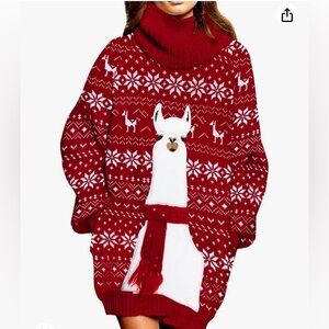 Lama Ugly Christmas Oversize Turtleneck Pullover Sweater Dress Size M